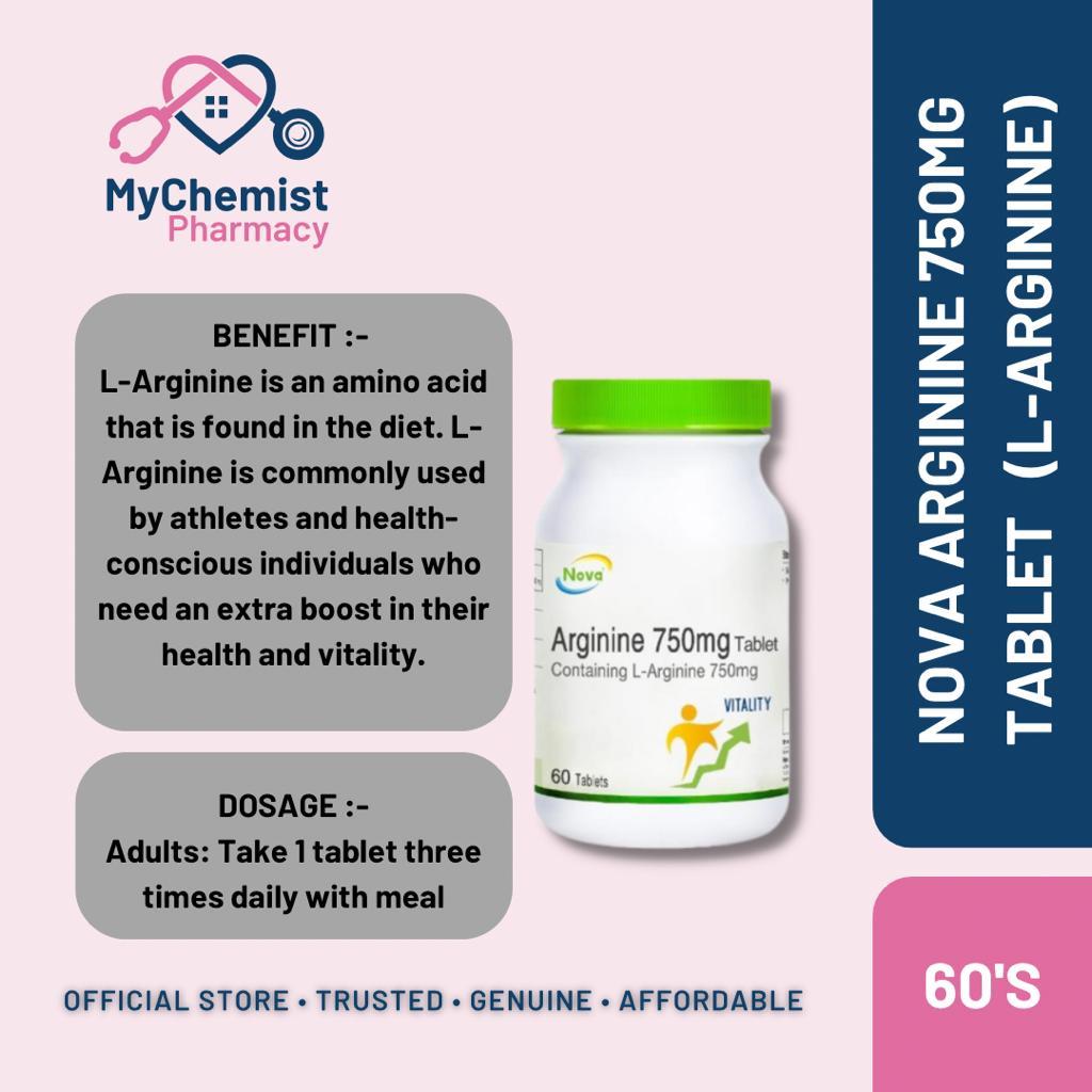 Nova Arginine 75mg LArginine 60's for Blood Pressure, Heart