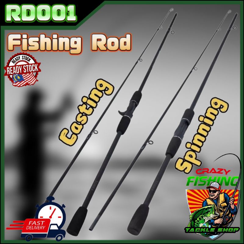 Crazy《RD001》Fishing Rod Carbon Fiber 1.6m/1.8m/2.1m UL Power Light Casting  Spinning BaitCasting Rod Joran Pancing