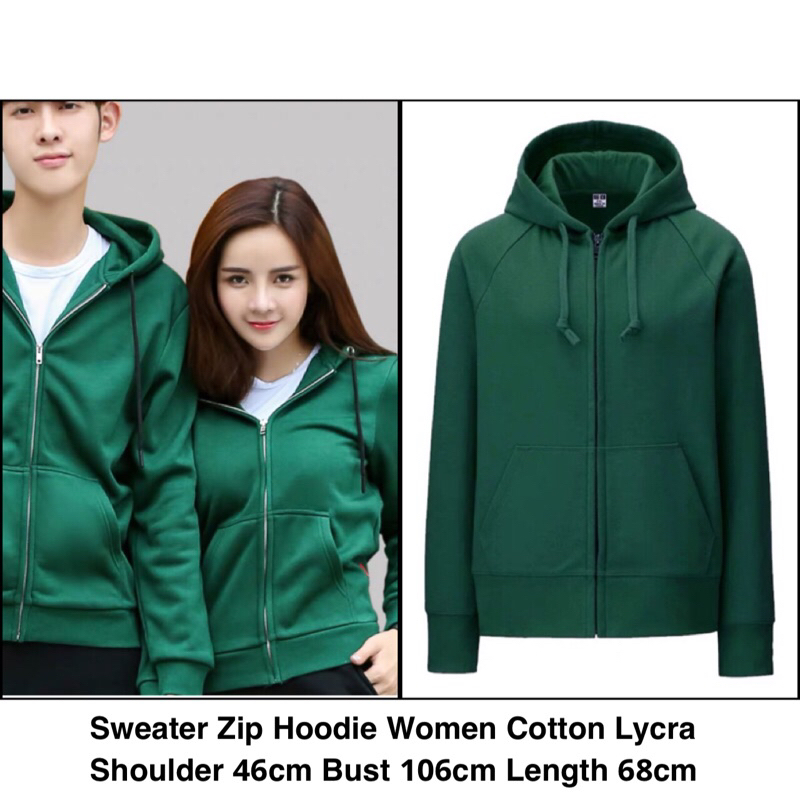Sweater Hoodie Zip Unisex Cotton Free Size Shopee Malaysia