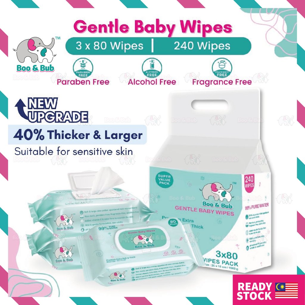 Boo&Bub 3x 80pcs Non alcohol BABY WIPES Wet Tissue Baby wet wipe