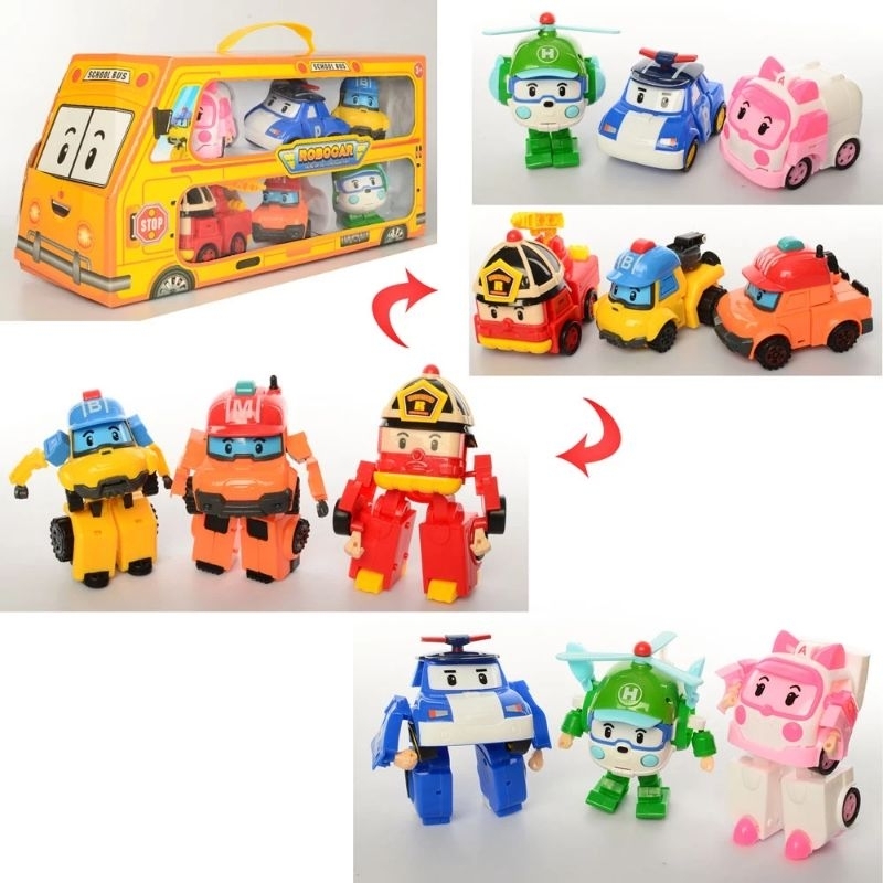 ( Ready Stock ) Robocar Pull Back Cars & Transform Robot Vehicle Set ...