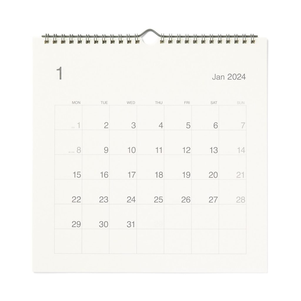 MUJI BAGASSEPAPER MONDAY START CALENDAR / L / JAN. DEC. 2024