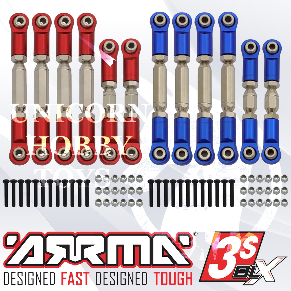 6pcs Adjustable Turnbuckle Set For Arrma 3S RC Cars - Red Camber & Steering Links Upgrade Parts