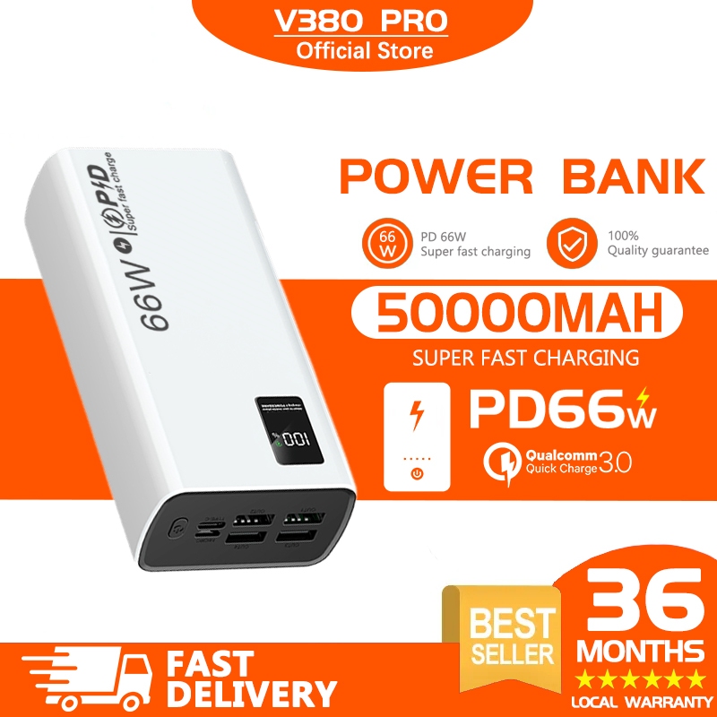 V380 High Quality 66W Super Fast Charging Power Bank K7 Black/White QC ...