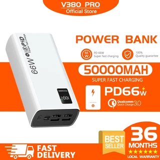 V380 High Quality 66W Super Fast Charging Power Bank K7 Black/White QC 3.0Type-C Input USB (12000mAh/30000mAh/50000mah)