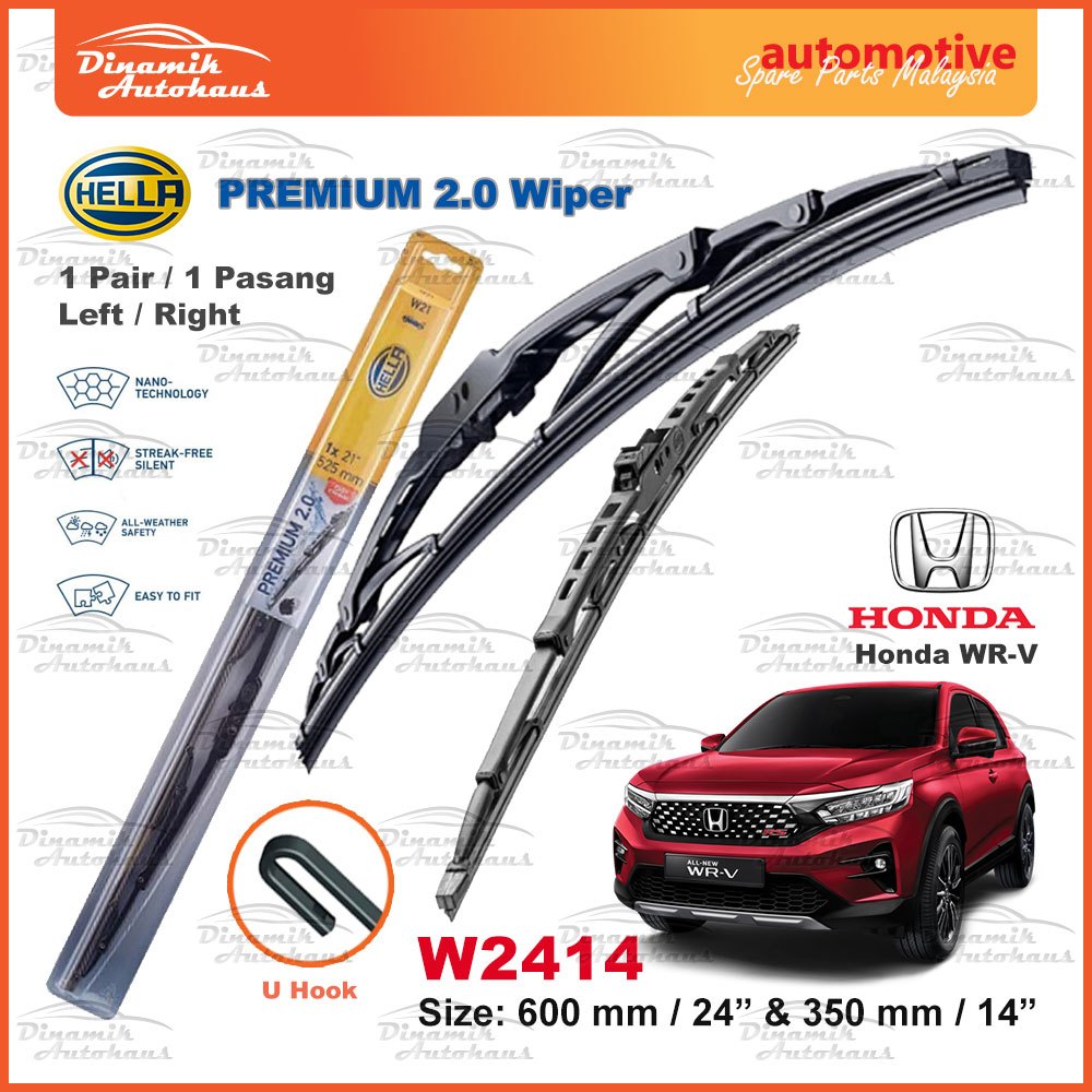 Honda WRV Car Front Windscreen Wiper (Wiper Depan) Size 24 & 14 Inch (1