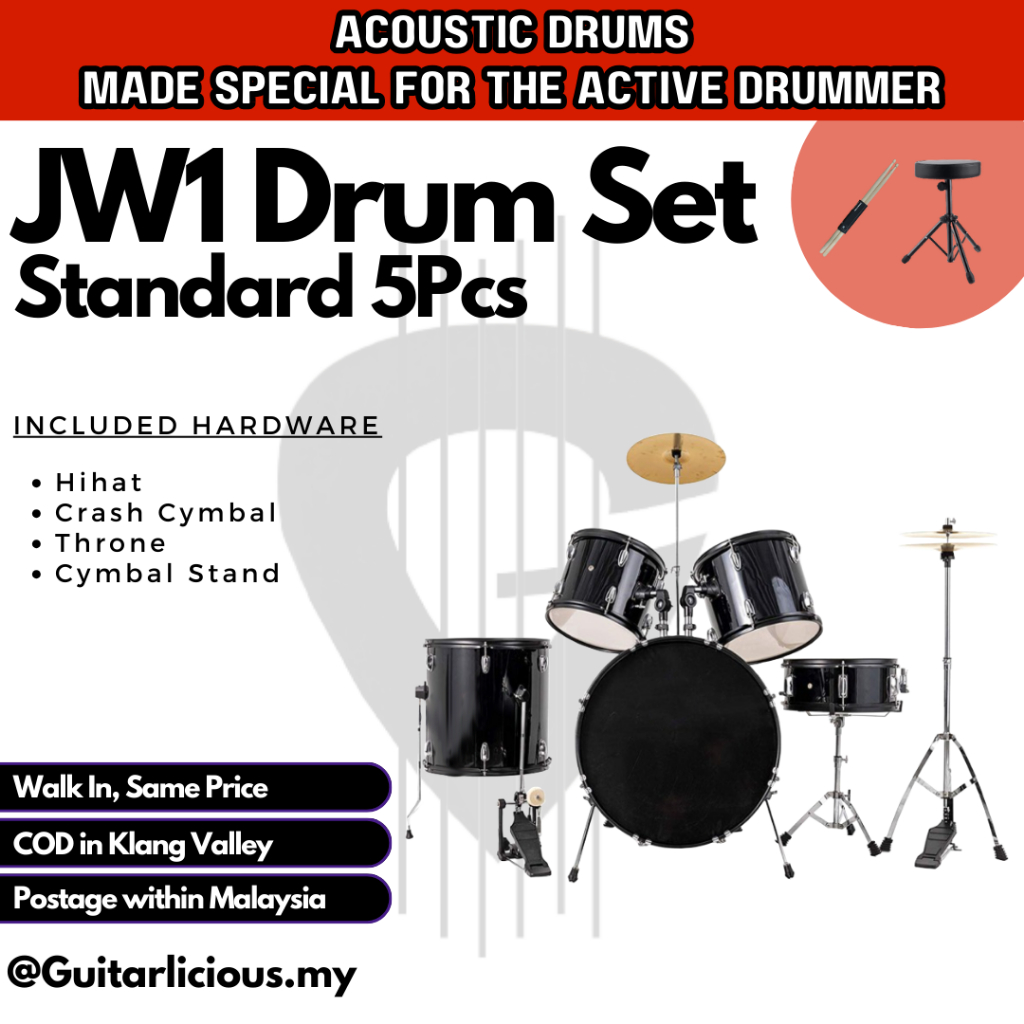 5Piece Standard Drum Set with Cymbal Full Size Acoustic Drum Drumset