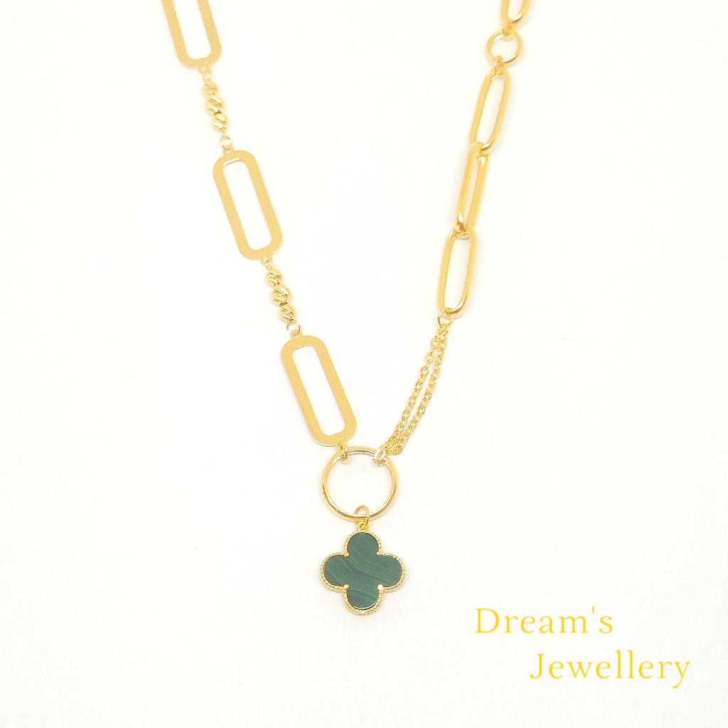 Rantai Leher Clover Paperclip Emas 916 / Clover Paperclip Necklace ...