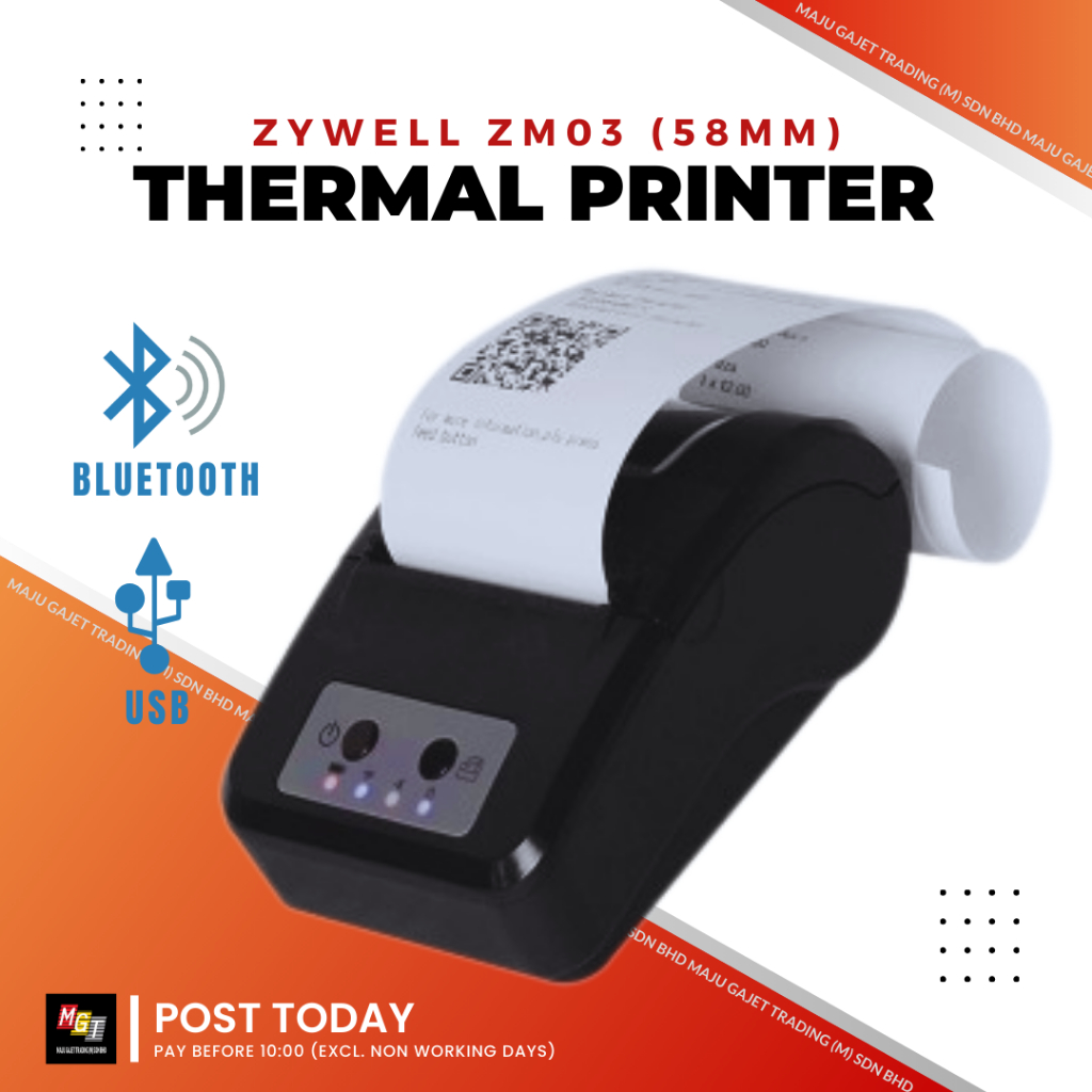 Zywell Zm03 Thermal Receipt Printer Bluetooth 58mm Wireless Portable Mesin Print Resit Bill 7795