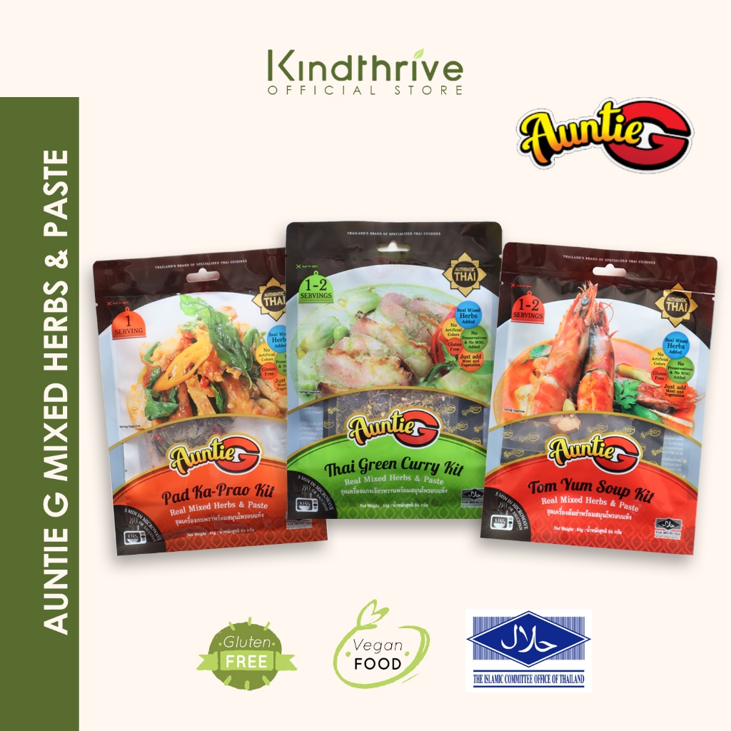 AUNTIE G QUICK & EASY Real Mixed Herbs & Paste Kit Pad KaPrao/ Thai Green Curry/ Tom Yum Soup