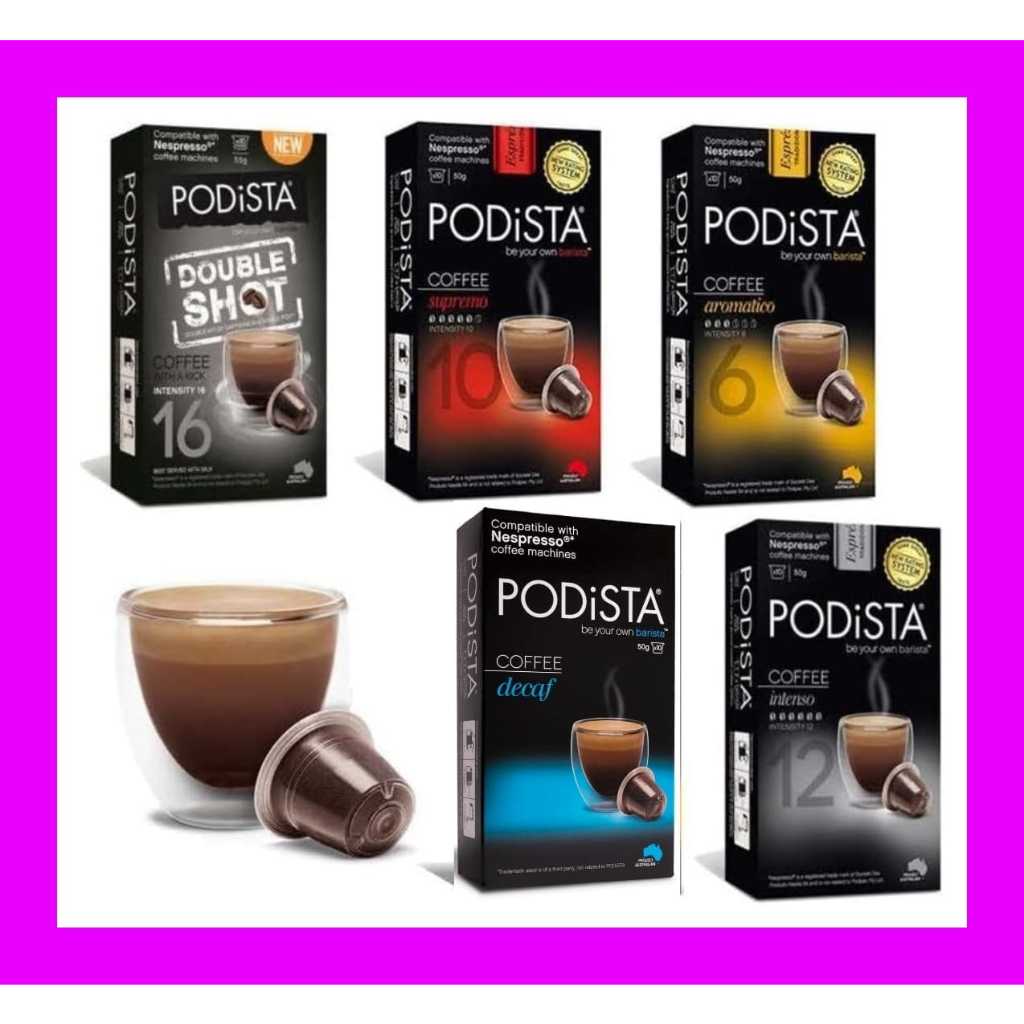 PODiSTA Coffee Pods Nespresso®* Compatible Decaf/ Supremo/ Intenso