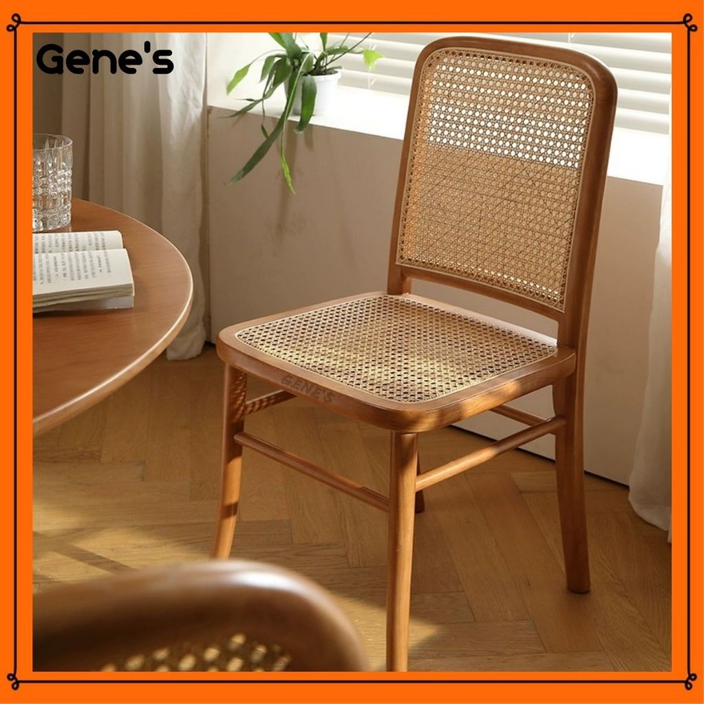 Gene s Nordic Solid Wood Woven Rattan Dining Chair Leisure Chair