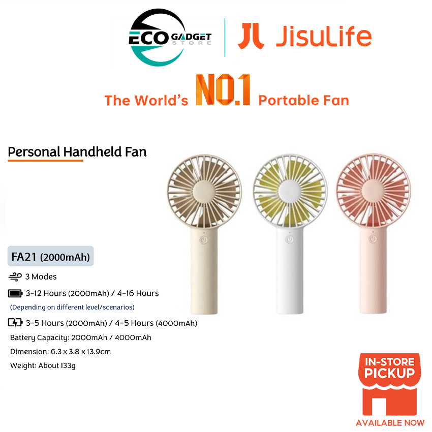 JISULIFE Handheld Personal Protable Fan 2000mAh USB Rechargeable Mini ...