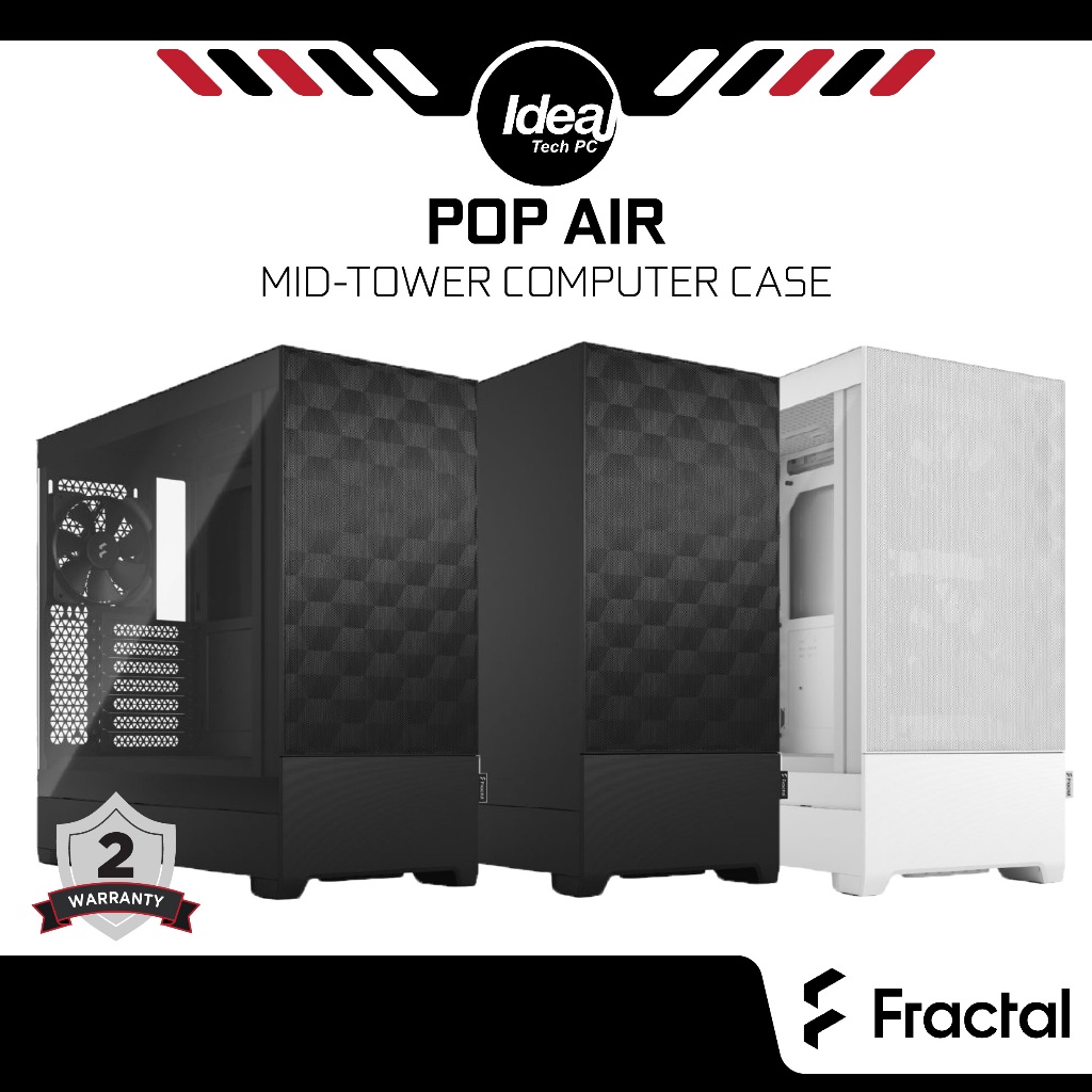 Fractal Design Pop Air Clear Tempered Glass Mid Tower Case - White