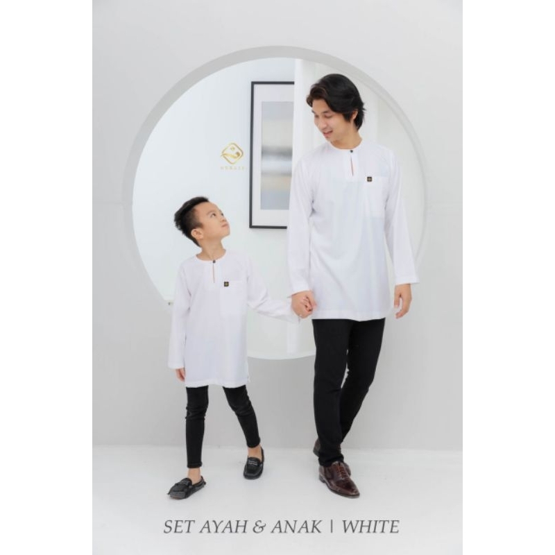 Baju Kurta Putih Cotton Ayah dan Anak,Kurta johor teluk belanga