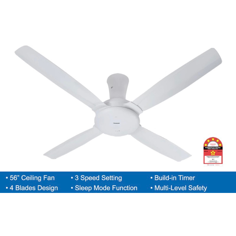 Panasonic Ceiling Fan (56 Inch) 4 Blades 3 Speeds Buildin Timer Multi