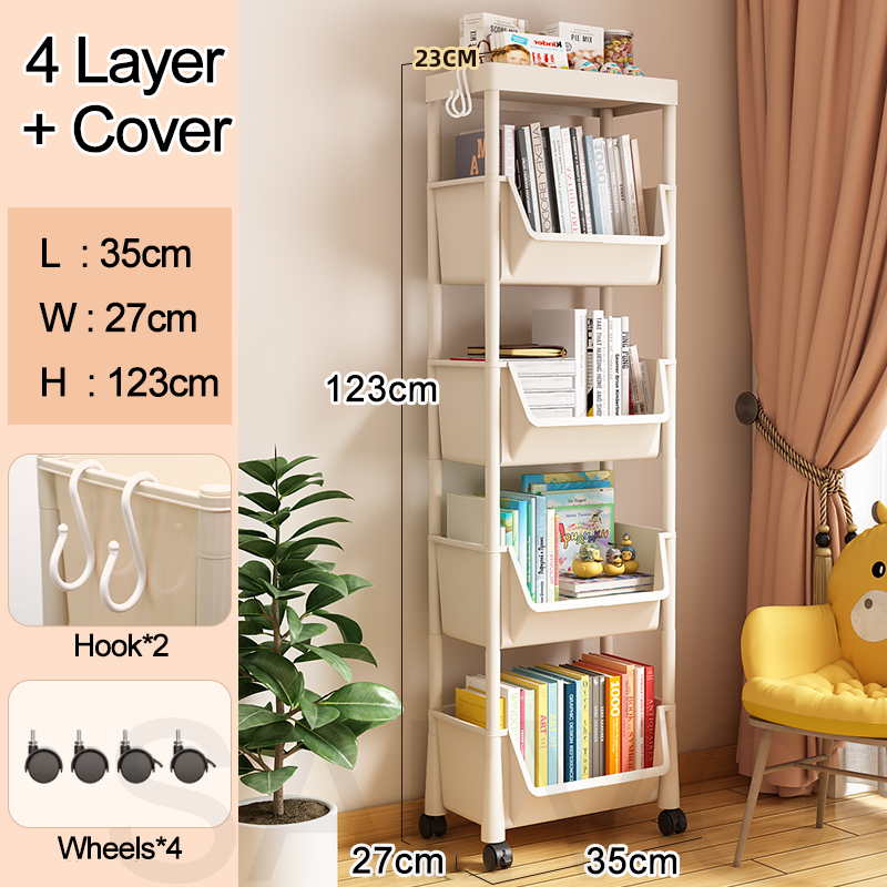 Multi-Layer Storage Rack With Wheels Movable Book Shelf Rack Household ...