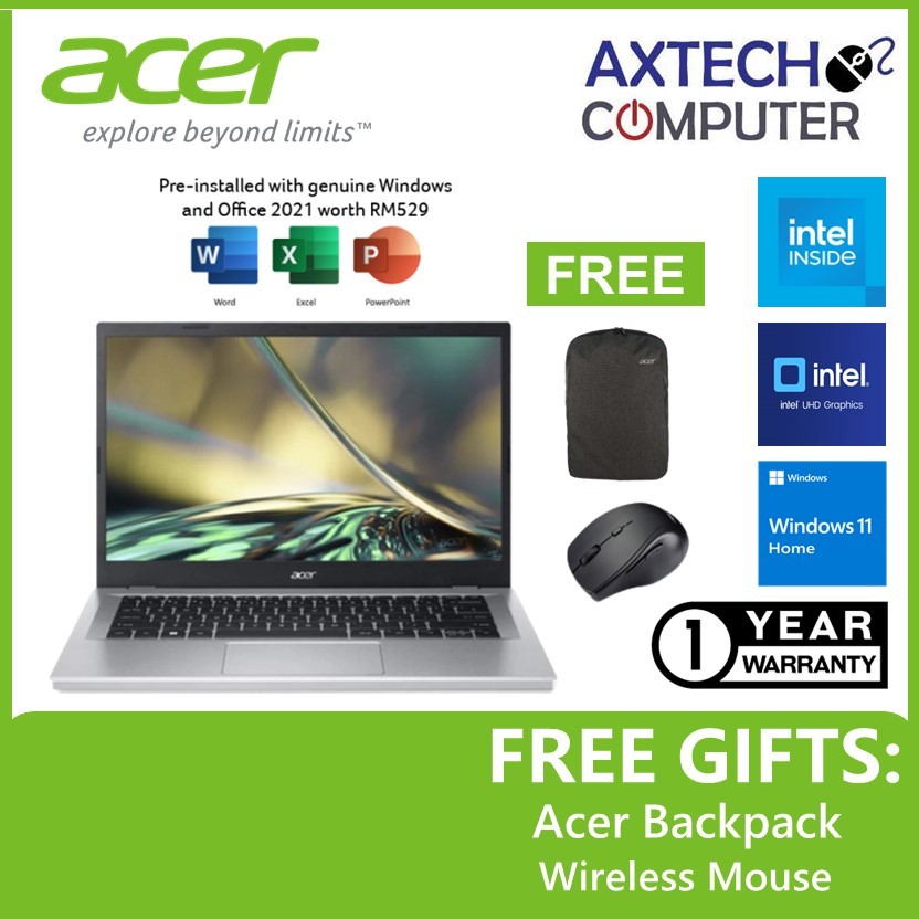 Acer Aspire Lite Al14-31p-c0qh 14'' Fhd Laptop Pure Silver ( N100, 8gb 