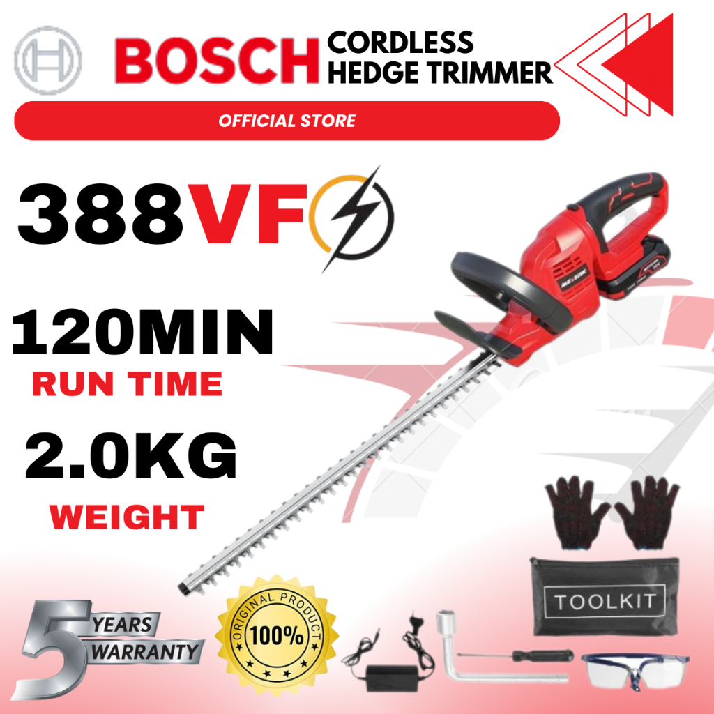 BOSCH Cordless Hedge Trimmer 20 in with Battery Electric Shrub Grass