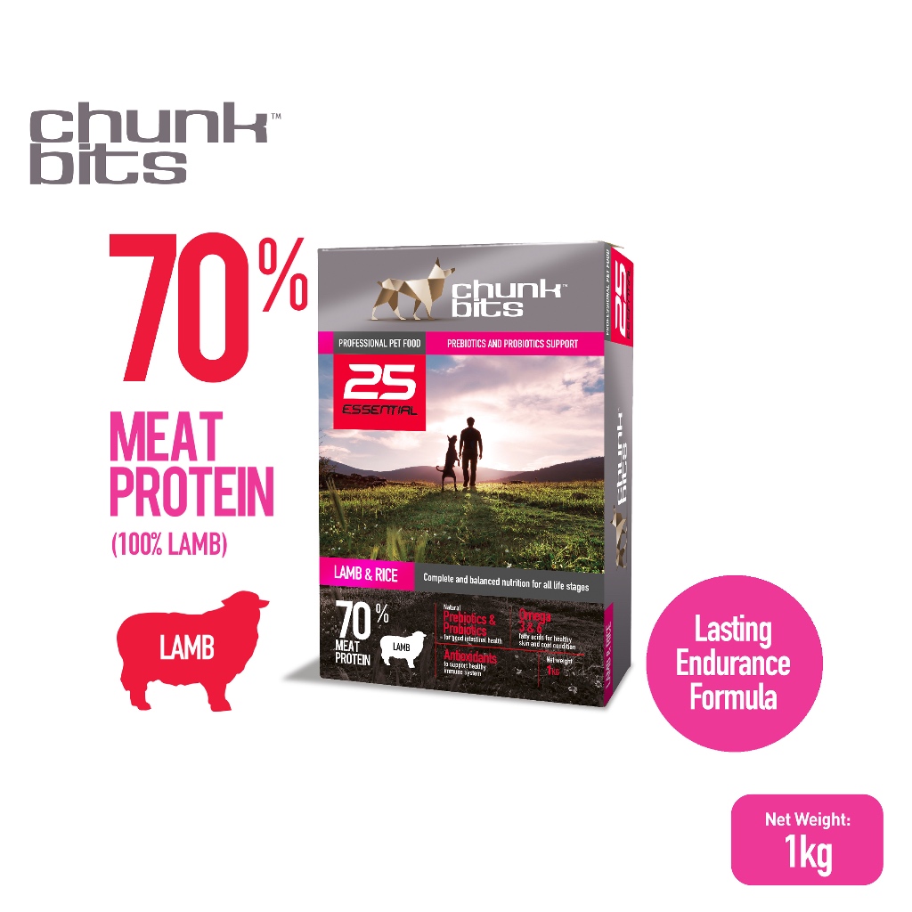 CHUNKBITS Essential 25 Dog Dry Food - Lamb & Rice (1kg) | Shopee Malaysia