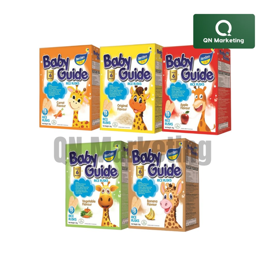 TENTEN BABY GUIDE RICE RUSK 36g Original/Carrot/Vegetable/Apple/Banana ...