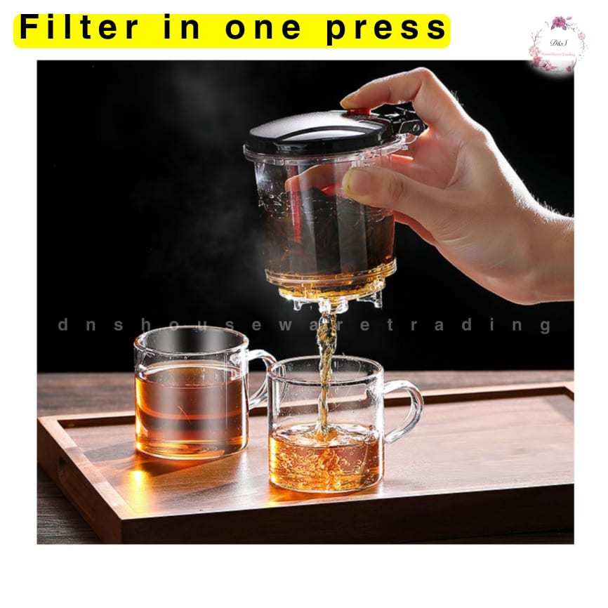 🇲🇾 One-click Filtering Glass Teapot Teacup Tea Water Separation Tea Set ...