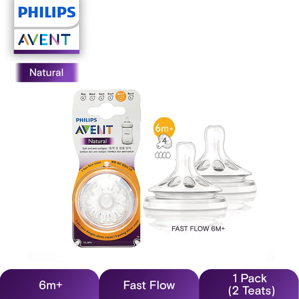 BEST DEAL Philips Avent NATURAL Baby Bottles Fast Flow Teats 6m+ Extra