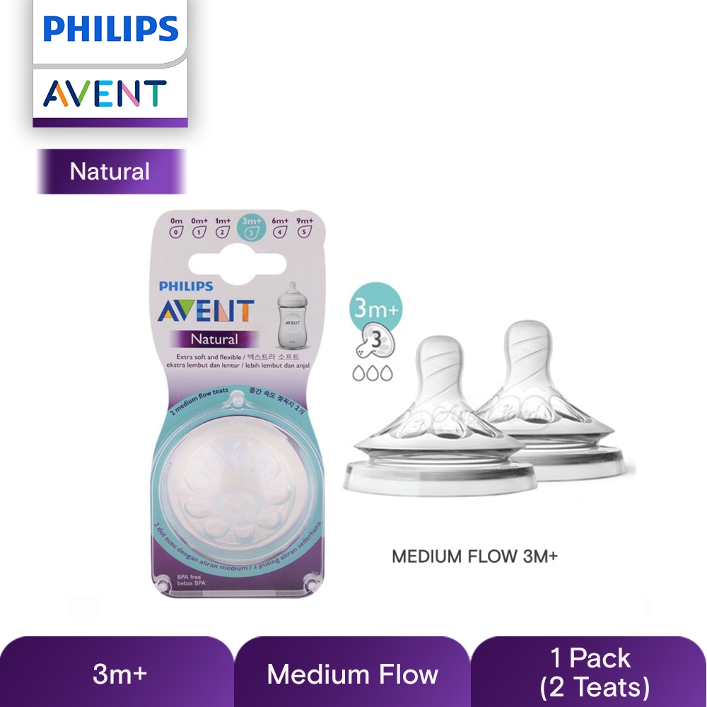 Philips AVENT Natural Baby Bottle Medium Flow Nipple 3M+, One Size, 2 Count  