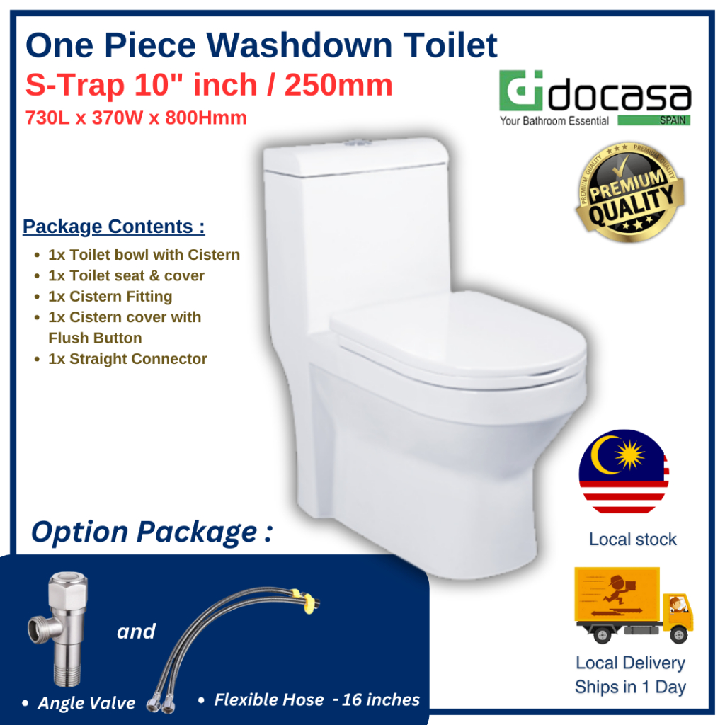 Docasa 1 Piece Water Closet WC STRAP 250mm 300mm With PP Soft Close