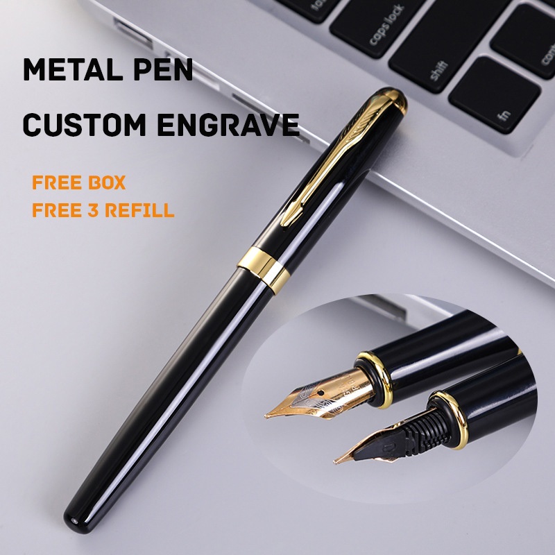 (Free CUSTOM ENGRAVE, BOX, 3 REFILLS) Metal Fountain Pen P013 Signature ...