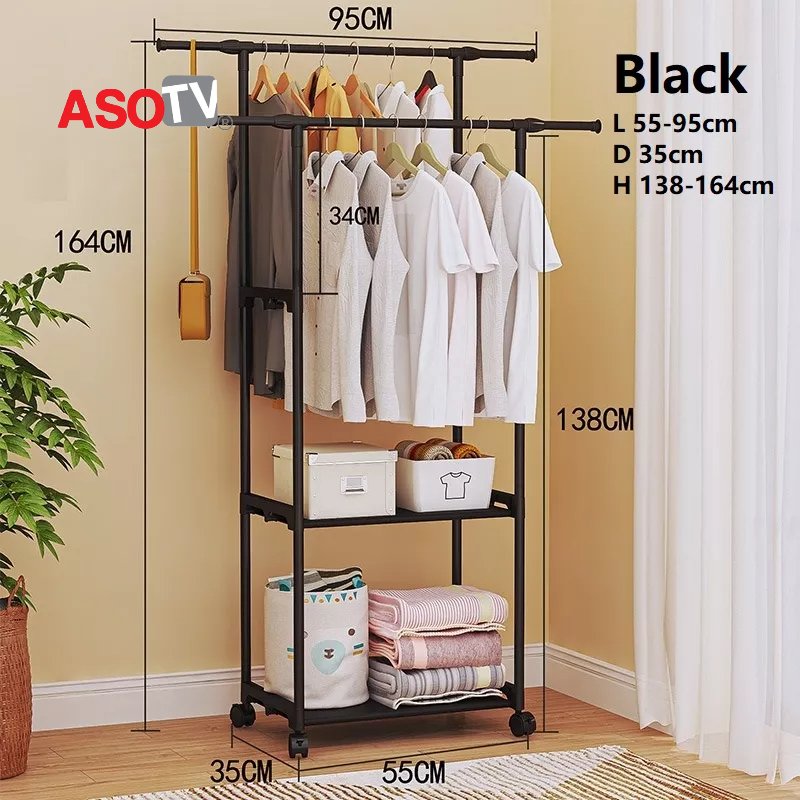 ASOTV® Double Pole Clothes Rack Rak Baju Besi Steel Cloth Stand ...