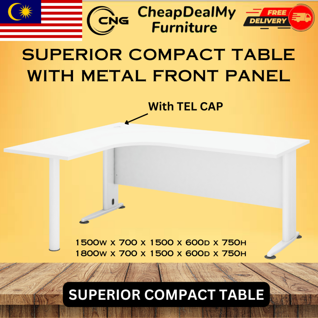 CheapDeal Superior Compact Table (L) With Wooden Front Panel WHITE