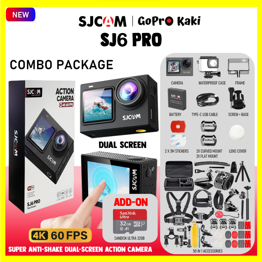 SJCAM SJ6Pro SJ6 Pro 4K 60FPS Dual LCD (2023 model) Action Camera Wifi ...