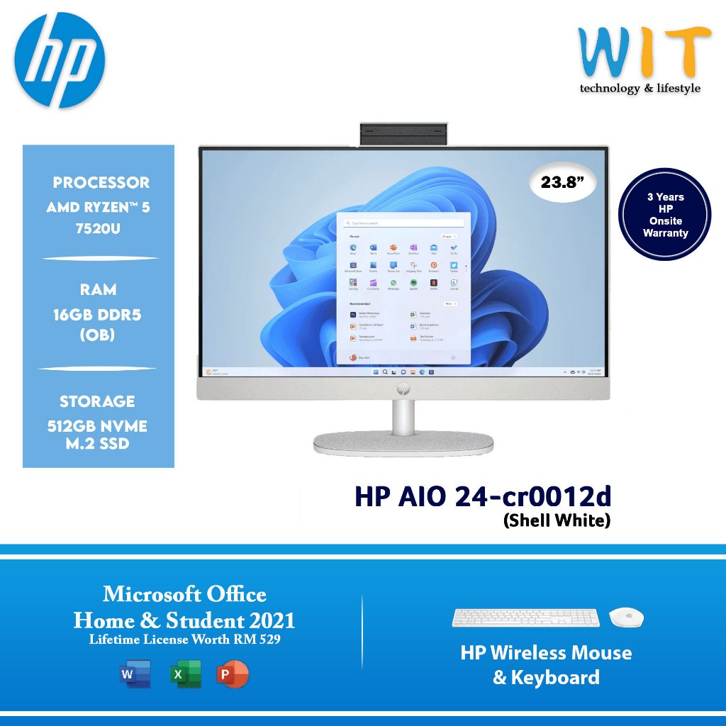 HP AIO 24-cr0012d /AMD Ryzen 5 7250U /16GB RAM /512GB SSD /23.8" FHD ...