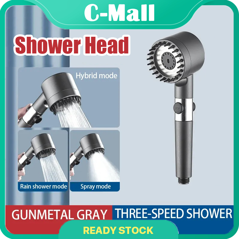 C-MALL 3 Modes Shower Head Shower Head Holder Adjustable One-key Stop ...