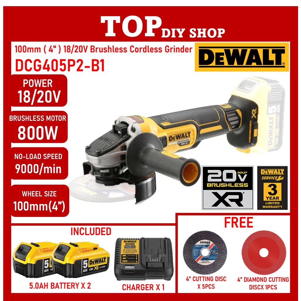 Dewalt DCG405P2 B1 100mm 4