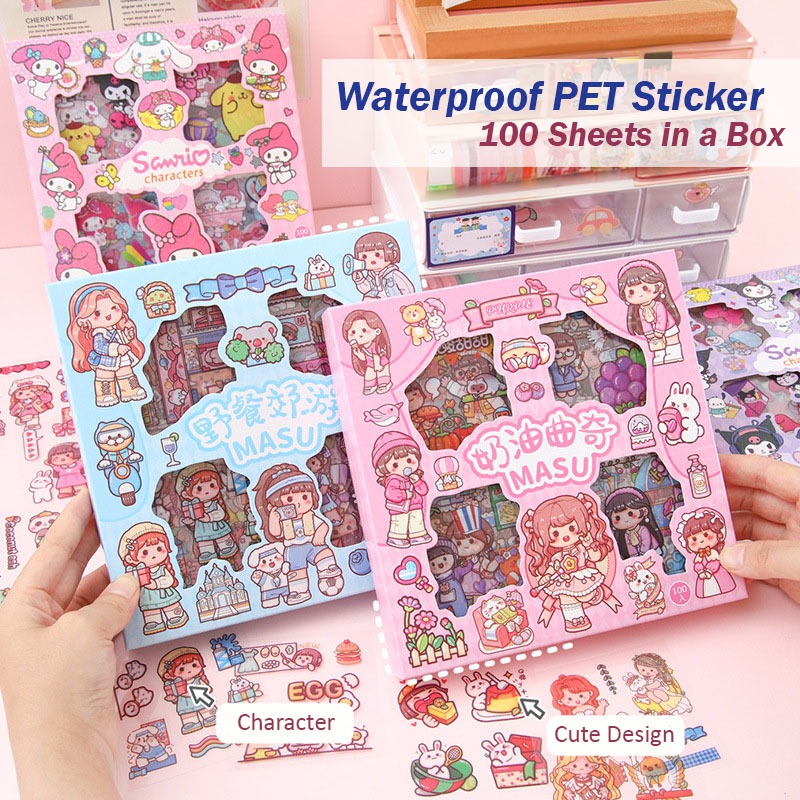100 Sheets Box Baby Kid Waterproof Sticker PET DIY Journal Sticker Deco ...