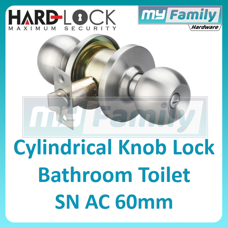 HARDLOCK Cylindrical Knob Door Pintu Lock Privacy Bathroom Toilet BK SN