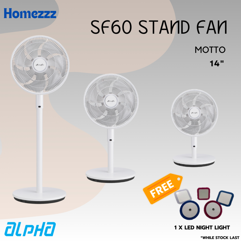 ALPHA Motto SF60 DC Motor Stand Fan 14 Inch with 7 Blades (12 Speed