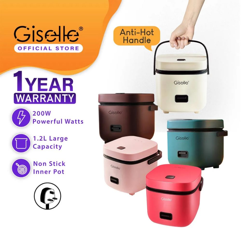 Giselle Mini Rice Cooker with Nonstick Pot and Steamer (1.2L/200W
