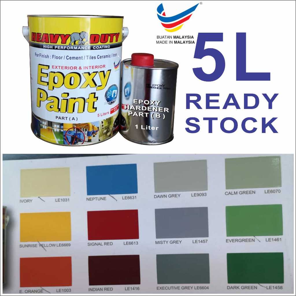 5L EPOXY FLOOR PAINT [ HEAVY DUTY ] PROTECTIVE & WATERPROOF COATING ...