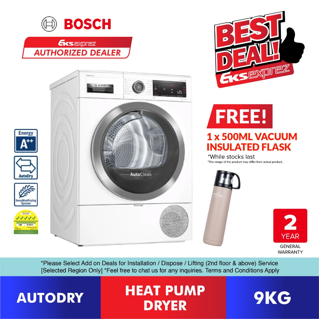 [FREE SHIPPING+GIFT] Bosch Heat Pump Dryer 9kg WTX87MH0SG Bosch Serie 8 Heat Pump Dryer
