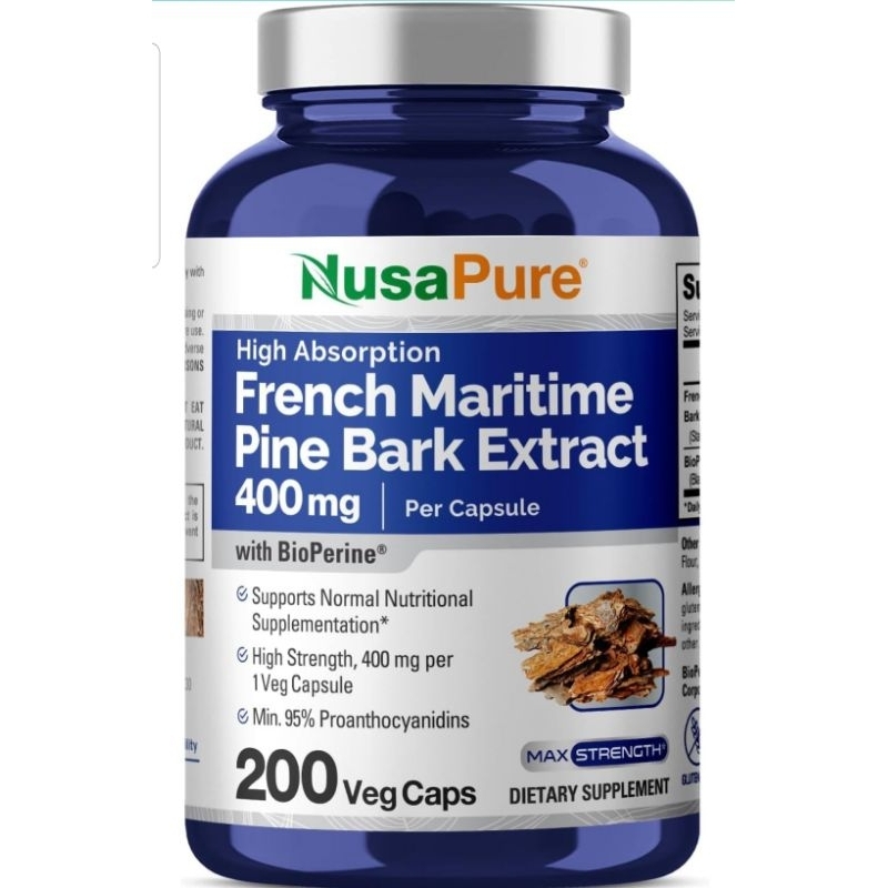 NusaPure French Maritime Pine Bark Extract 400mg per Veggie Caps 200 ...