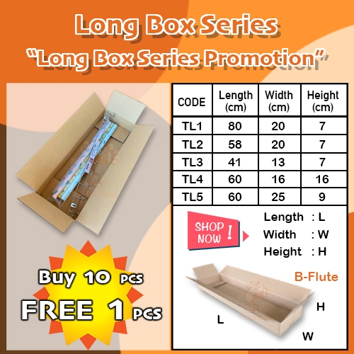 (Buy 10 same size FREE 1) Long Box Series Carton Box Karton Kotak ...