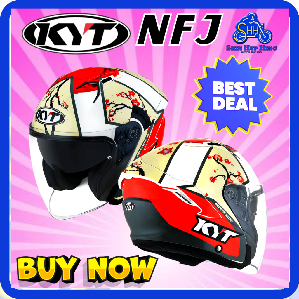 [ KYT ] KYT HELMET ORIGINAL OPEN FACE NFJ XAVI SAKURA RED WHITE