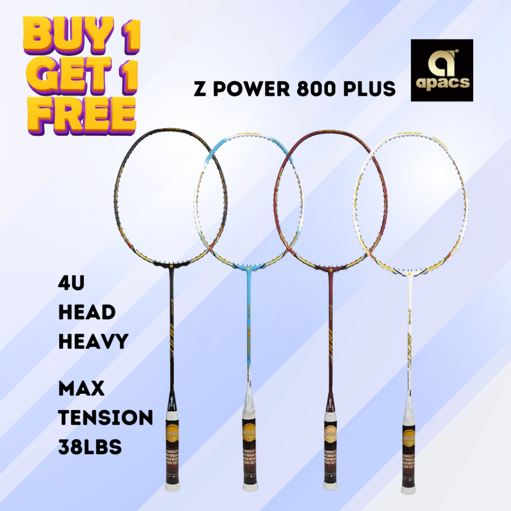 BUY 1 FREE 1 APACS RACKET Z POWER 800 RP ++ 4U 5U HEAD HEAVY Shopee