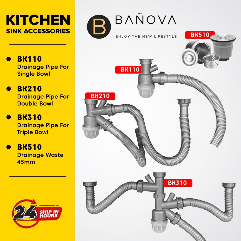 BANOVA Kitchen Sink Drainage Waste / Bottom Piping / Bottle Trap ...