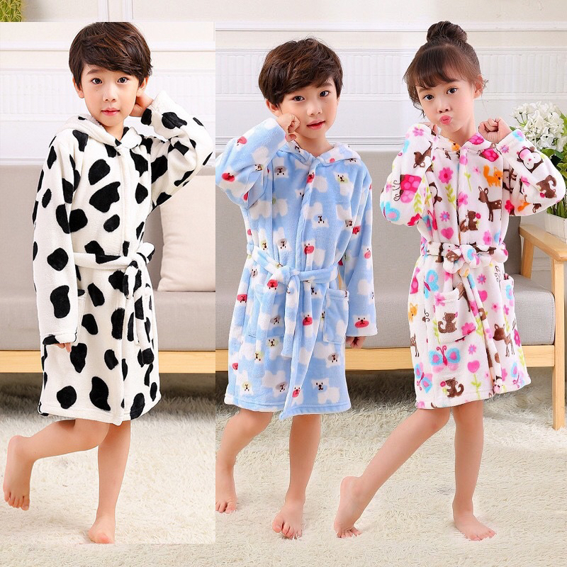 Child Bathrobe Flannel Cloth Bath Swim Towel Hooded Kid Sleepware Ultra ...