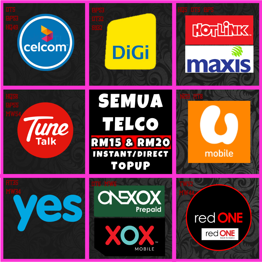 RM15 RM20 Topup Reload Telco (SEMUA TELCO ADA) - All Telco ( Celcom ...