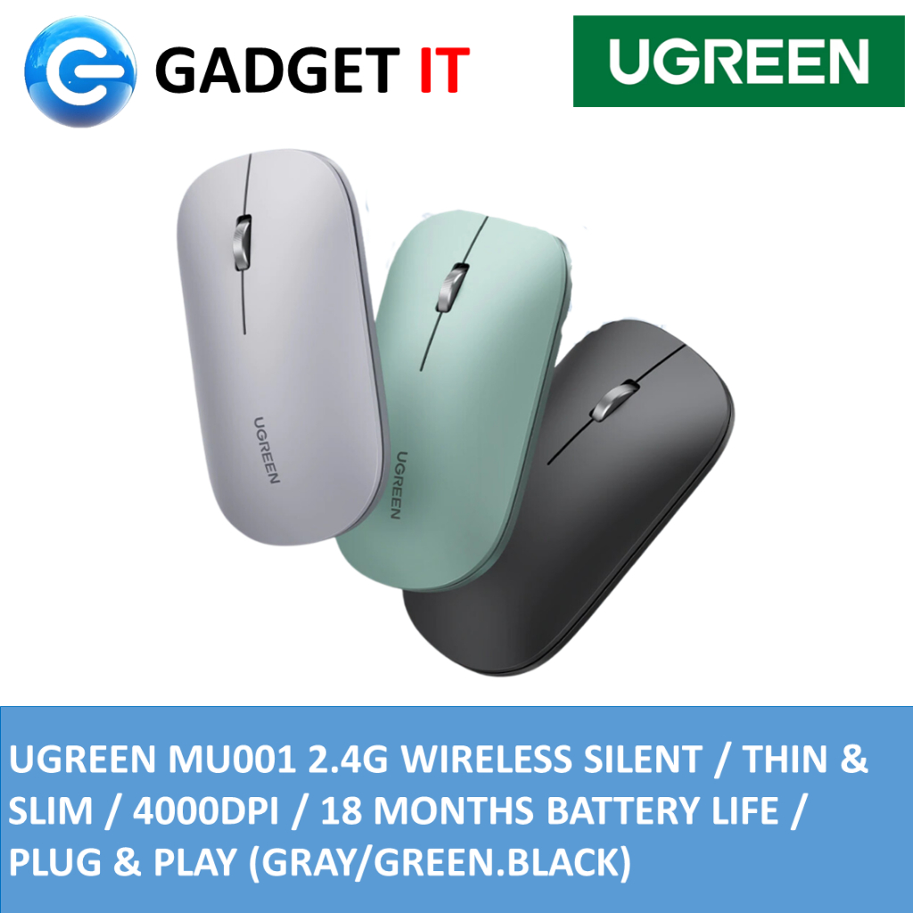 UGREEN MU001 2.4G WIRELESS SILENT MOUSE / THIN & SLIM / 4000DPI / PLUG ...
